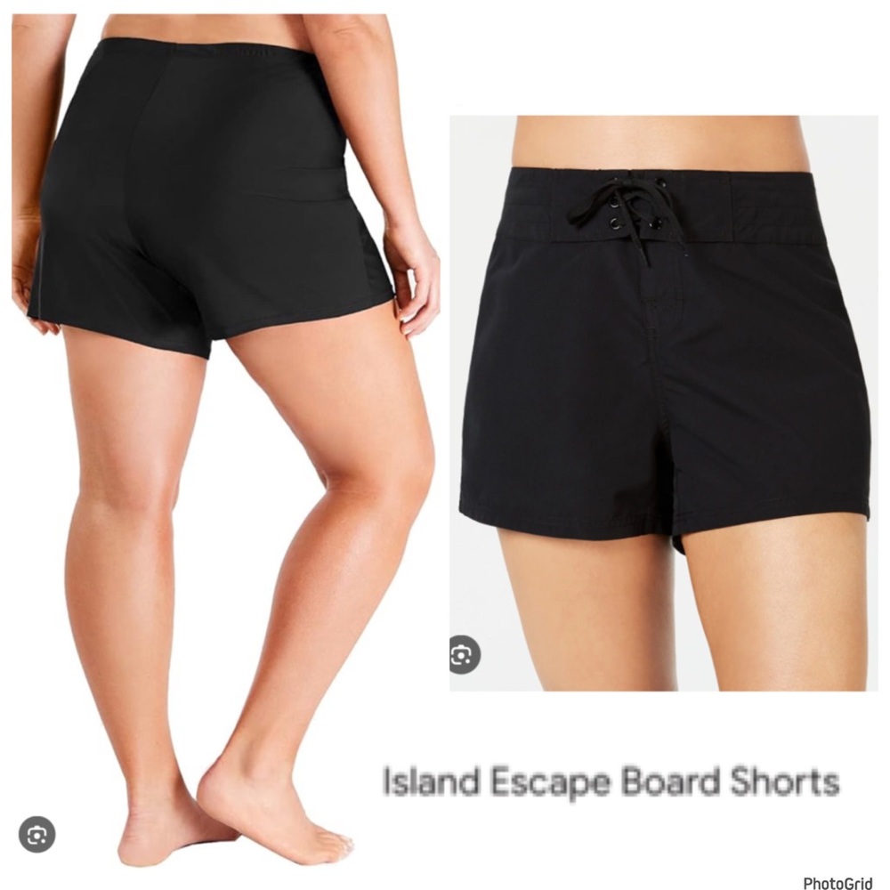 Island Escape 24W plus size black swim shorts NWT